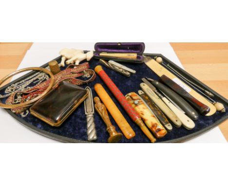 A collection of penknives, cheroot holders, thimble, bangle etc 