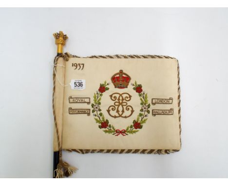 Unusual silk and embroidered theatre programme from 1937 at the London Palladium in the presence of their Majesties King Geor