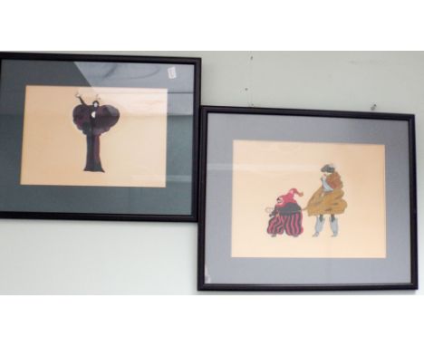 Unique animated cell from the magic flute, together with another similar, approx 17x25cm. The other 20x18cm, both framed and 