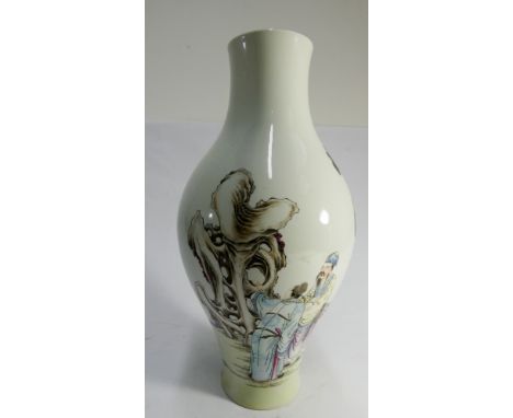 An early 20th century Chinese vase decorated on one side with two figures admiring a tree the other with calligraphy scroll 3