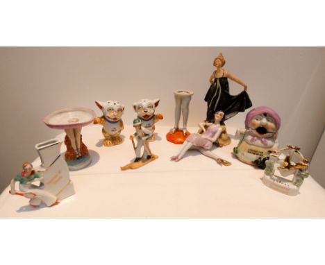 Pin cushion half dolls, souvenirs, Bozo dog salt and peppers etc    Souvenir of Bournemouth broken and two dolls chipped