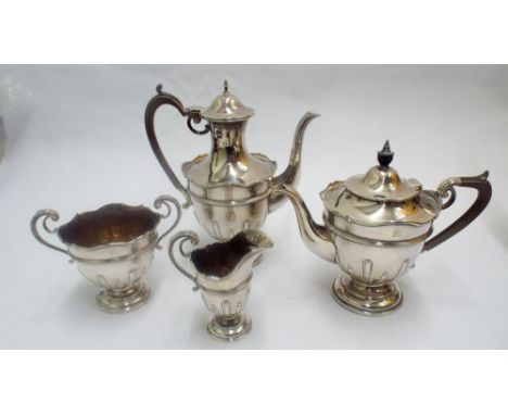 Good quality four piece Hallmarked silver tea and coffee service, Sheffield Hallmarks 1911, engraved with letter 'K', gross w