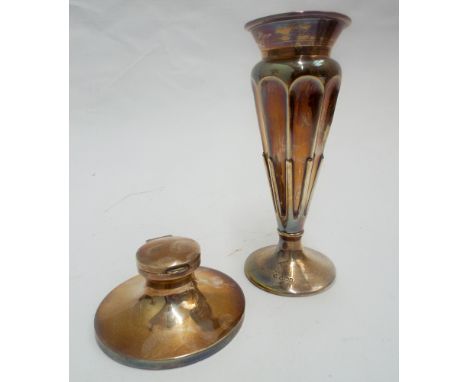 Hallmarked silver bud vase with weighted base, together with a Capstone inkwell 