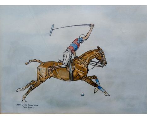 Paul Brown, American (1893-1958), pen and watercolour sketch of a polo player entitled 'Near side Back Shot', signed and date