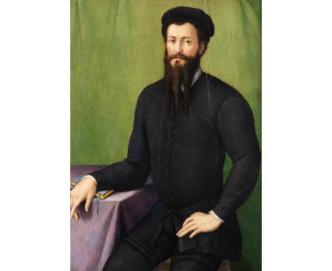 Pier Francesco Foschi, 1502 Florenz – 1567PORTRAIT DES BARTOLOMEO COMPAGNIÖl auf Holz. Parkettiert.114 x 85 cm.In teilebonisi