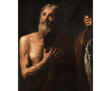 Jusepe de Ribera, 1588/91 Játiva/Valencia – 1652 Neapel, zug.BILDNIS DES HEILIGEN ANDREASÖl auf Leinwand.99 x 82 cm.Das Gemäl
