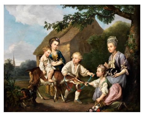 Englische Schule des 18. JahrhundertsFAMILIENPORTRAITÖl auf Leinwand. Doubliert.126 x 159,5 cm.In vergoldetem gekehlten Rahme