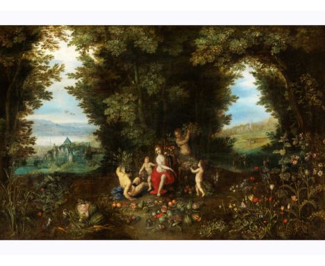 Jan Brueghel d. J., 1601 Antwerpen – 1678 ebenda, Kreis des ALLEGORIE DER ERDEÖl auf Leinwand. Doubliert.66 x 98 cm.In dekora