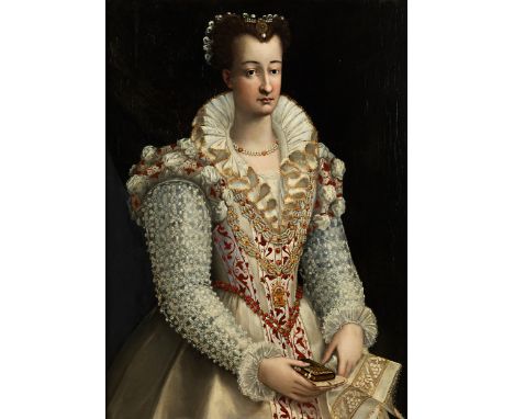 Alessandro del Barbiere, auch genannt „Alessandro Fei“, 1538/43 Florenz – 1592 ebendaPORTRAIT EINER ELEGANTEN DAMEÖl auf Holz