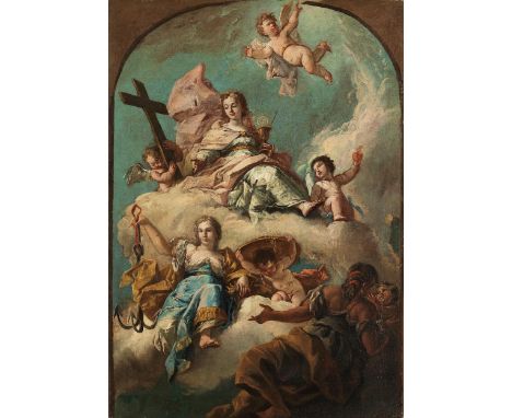 Gaspare Diziani, 1689 Belluno – 1767 Venedig, zug.ALLEGORIE DER THEOLOGISCHEN TUGENDENÖl auf Leinwand. Doubliert.71 x 52 cm.I