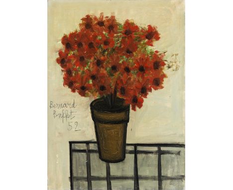 Bernard Buffet, 1928 Paris – 1999 Tourtour/ SüdfrankreichFLEURS ROUGES DANS UN POT, 1952Öl auf Leinwand.65 x 46 cm.Links mitt