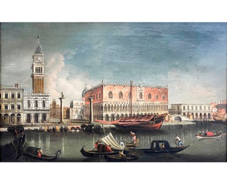 Venezianischer Meister des 19. JahrhundertsDER MOLO DI SAN MARCO MIT DEM BACINOÖl auf Leinwand.61,5 x 97 cm.Das Werk zeigt de