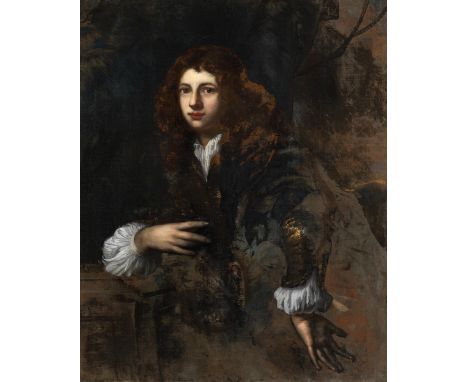 Hofmaler um 1700BILDNIS EINES JUNGEN ADELIGENÖl auf Leinwand.100 x 83 cm.Verso auf dem Keilrahmen rotes (unkenntliches) Lacks