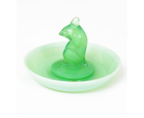  'Souris' no.286 a Lalique green opalescent glass cendrier designed by Rene Lalique, etched R Lalique France, 9.5cm. diam. Ca