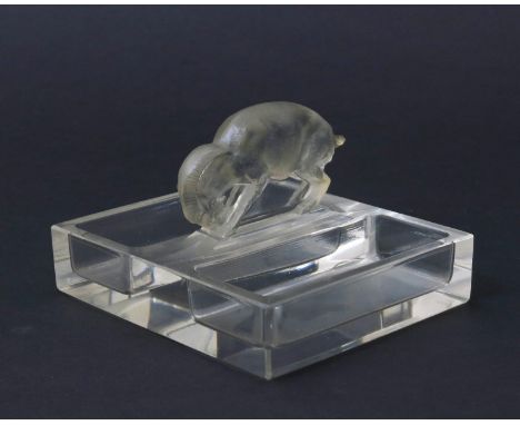  'Chevre' no.333 a Lalique clear and frosted glass dish designed by Rene Lalique, stencil R Lalique France, 13.3cm. wide