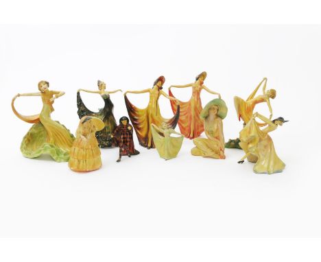  Eleven Wade Art Deco figures, including, Zena, Springtime, Jeanette, Pavlova, June and Anton, painted in colours, one with l