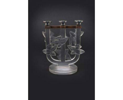  'Trois Branches Roitelets' no.2110 a Lalique clear and frosted glass three branch light, designed by Rene Lalique 1931, with