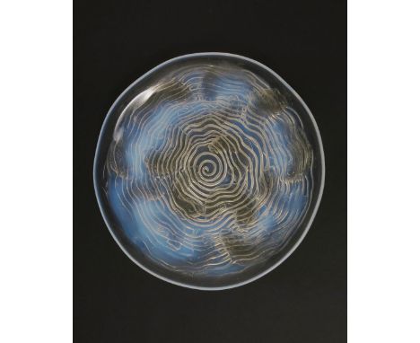  'Dauphins' no.424 a Lalique opalescent glass bowl designed by Rene Lalique, stencil R Lalique France 29.5cm. diam.