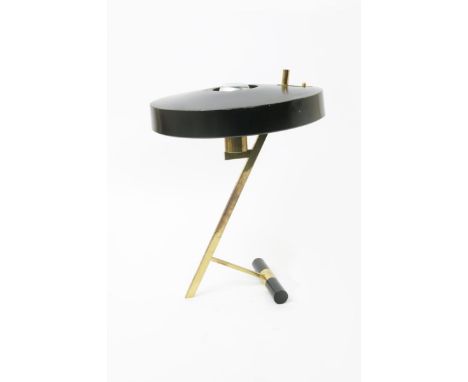  A Phillips Model Z brass and enamel desk lamp designed by Louis Christiaan Kalff, designed in 1955, with black enamelled  sh
