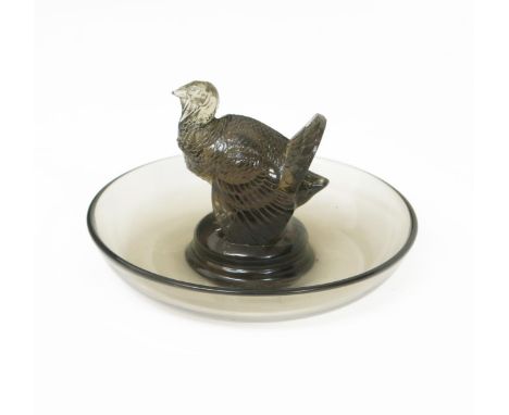  'Dindon' no.287 a Lalique grey glass cendrier designed by Rene Lalique, etched R Lalique France no.287, 10cm. diam. Catalogu