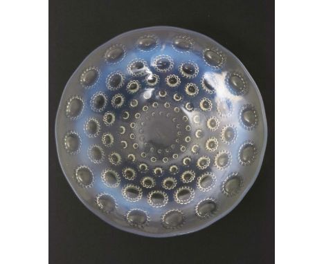  'Asters' a Lalique opalescent glass shallow bowl designed by Rene Lalique, stencil R Lalique France 25.5cm. diam.