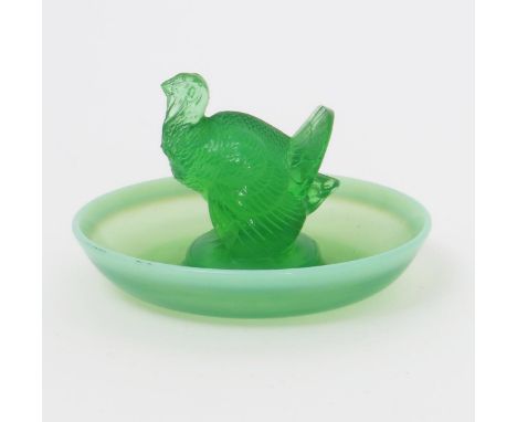  'Dindon' no.287 a Lalique green glass cendrier designed by Rene Lalique, etched R Lalique France no.287 10cm. diam.