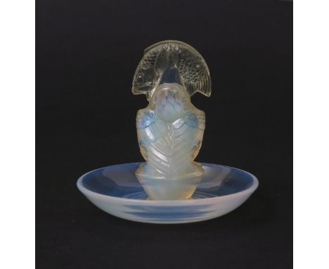  'Pelican' no.310 a rare Lalique opalescent glass cendrier designed by Rene Lalique, stencil R Lalique France, 9cm. wide. Cat