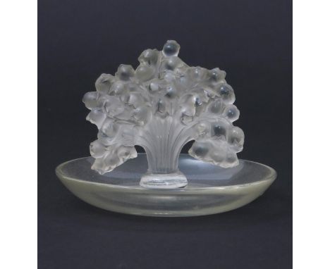  'Muguet' no.334 a Lalique clear and frosted glass cendrier designed by Rene Lalique,  stencil mark R Lalique France 8.5cm. h