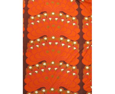  Petrus two large screen printed cotton crepe curtains designed by Peter Hall, designed for retail at Heal's in 1967, signed 