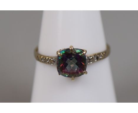 Gold mystic topaz &amp; diamond ring (size O¼) 