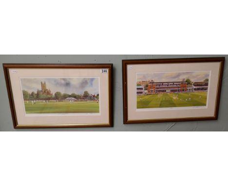 Pair of L/E signed cricket prints - Laws &amp; Worcester by Terry Harrison