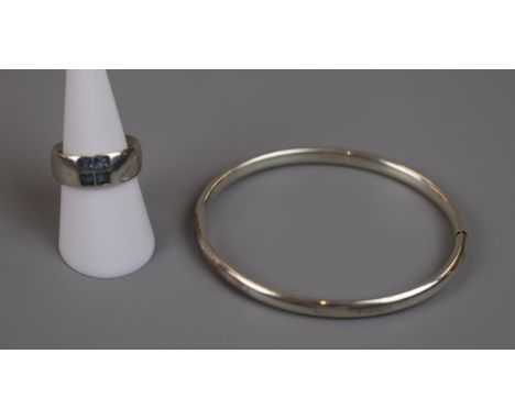 Silver bangle together with silver &amp; blue topaz ring