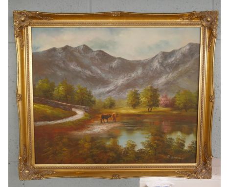 Oil on canvas - Mountain scene by R Boyce