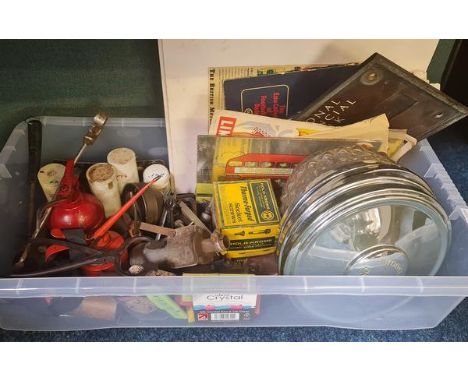 A box of tools oil cans and bank letter box .