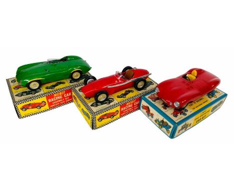 3x Merit 1/24 Racing Car Kits 'Pre Built'. Lot Includes: 1954 'D' Type Jaguar in Red, with original box, instructions and No.