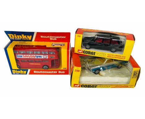 3x Dinky &amp; Corgi Toys 'Whizzwheels' Diecast Models. To include: Corgi Whizzwheels 418 'Austin London Taxi', finished in b