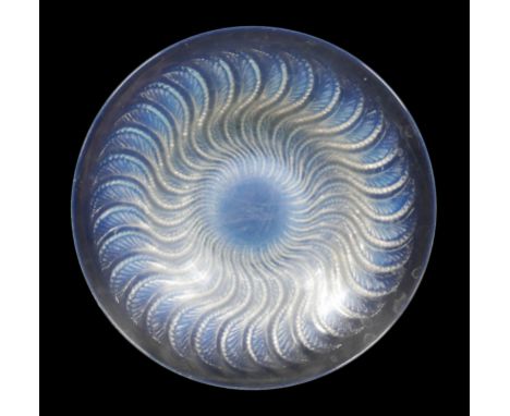A Rene Lalique clear and opalescent glass bowl, circa 1930s, coupe-ouverte shape, in the 'Actinia' pattern with spiraling sea