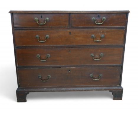 A George III mahogany five drawer chest, standing on bracket feet, 108 by 57 by 90cm high. 