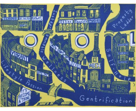 Grayson Perry O.B.E., R.A. (British 1960-) "Gentrification Cloth" Textile created for charity 'Shelter' to support people suf