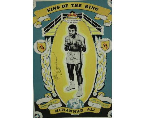 Muhammad Ali signed 'King of the Ring' poster, colour poster with Muhammad Ali signature running vertically centre left, the 