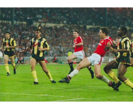 Lee Martin signed 12x8 inch colour photo pictured scoring the winning goal in the FA Cup final for Manchester United against 