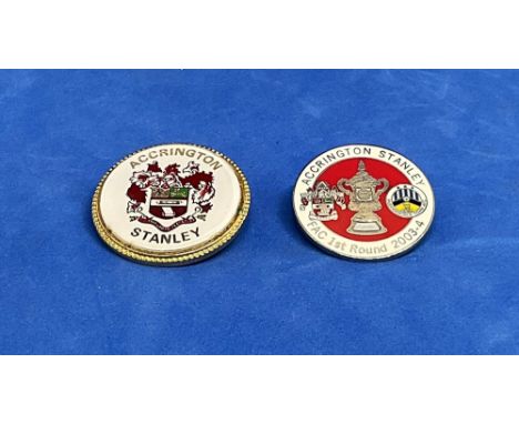 Accrington Stanley football club metal badges. 2 included. Good condition Est.