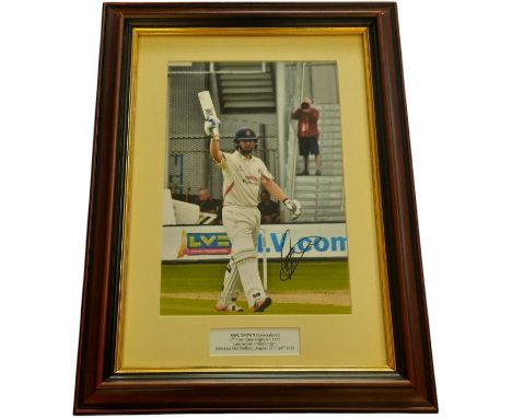 Cricket. Karl Brown Signed Photo Showing Brown Celebrating 2nd First Class Century (132) Vs Glamorgan on 21st/24th August 201
