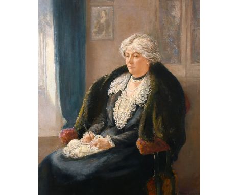 Charles Cundall (1890-1971) British, A portrait of a seated lady in an interior, oil on canvas, signed and dated '1934'. 36" 