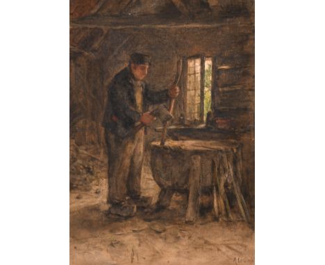 Continental School (19th century), A study of a man with an axe, mixed media, unframed, 12" x 8".