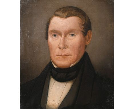 19th century school, A head and shoulders portrait of a gentleman, oil on canvas, unframed, 14.25" x 12".