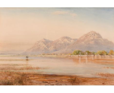 Henry Bowser Wimbush (1858-1943) British, 'Phul - Sagar - Bundi, Rajputana', a view of the lake with mountains beyond, waterc