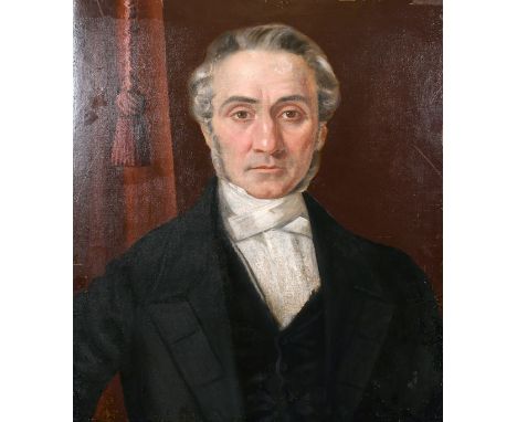 19th century British school, A half-length portrait of a gentleman, oil on canvas, 25" x 20". (Unframed).
