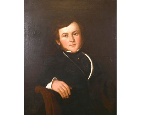 19th century school, A half-length portrait of a seated gentleman, oil on canvas, 30" x25".