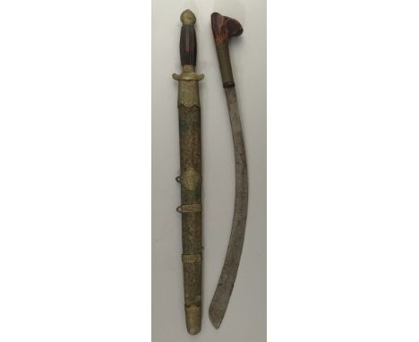 A CHINESE SWORD (DAO) AND THREE MALAYSIAN DAGGERS, LATE 19TH/EARLY 20TH CENTURY the first with double-edged blade inlaid with